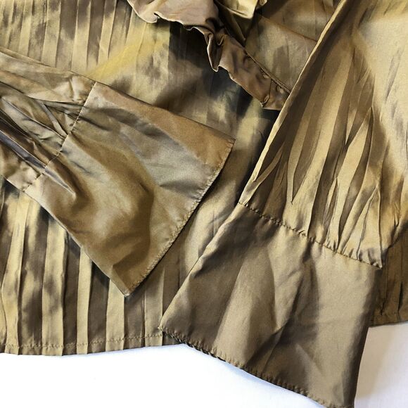 Sunny Leigh Blouse Women 4 Bronze Accordion Ruffle Wrap Flare Cuffs Formal Top - Picture 6 of 12